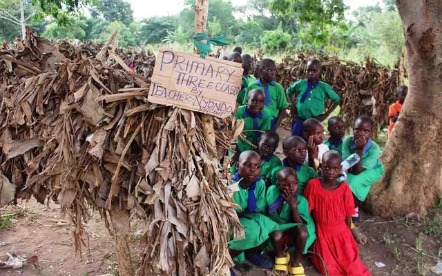 Classroom made of dry banana leaves shocks leaders